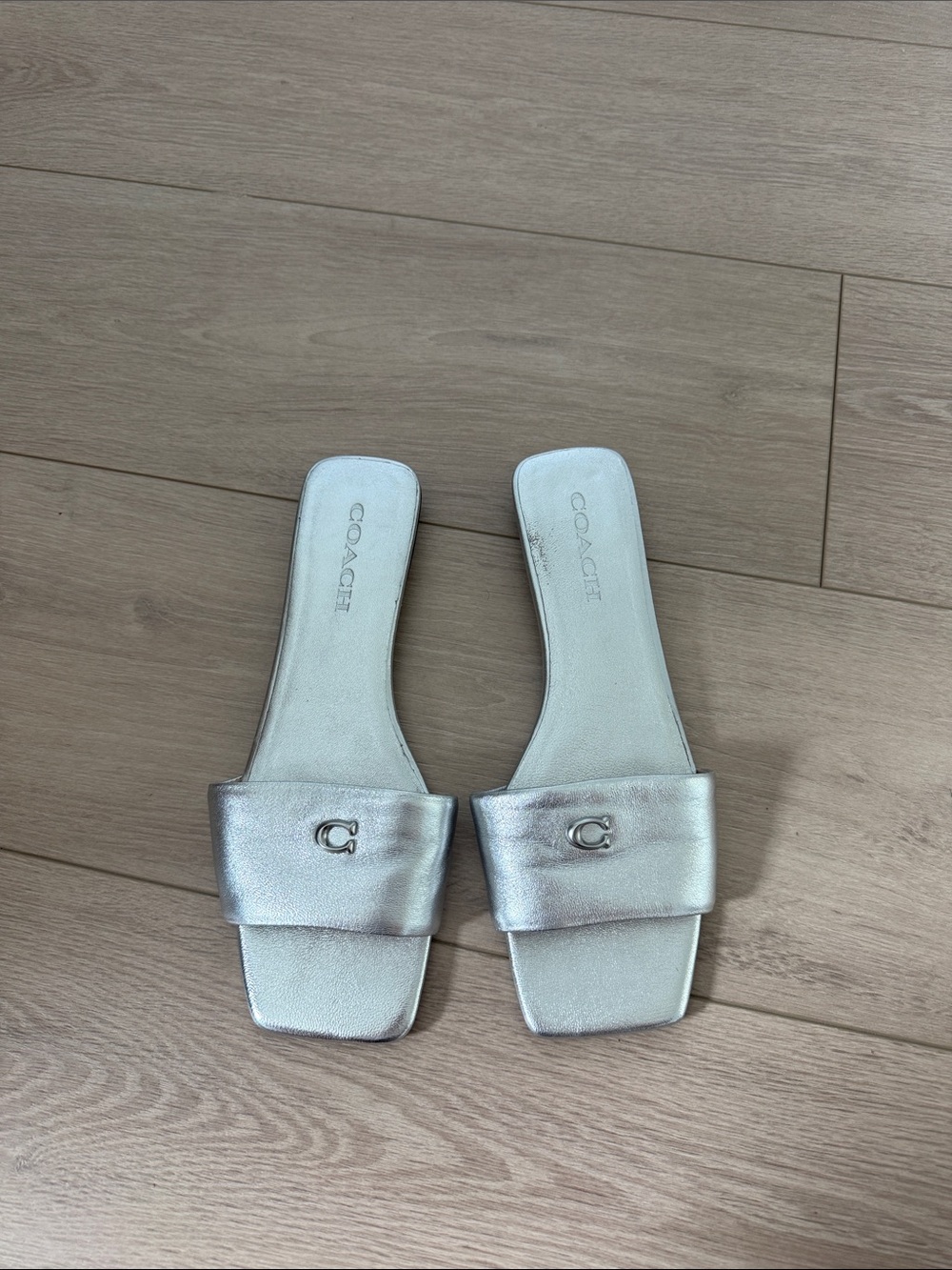 Coach Metallic Silver Slide Mules for Women